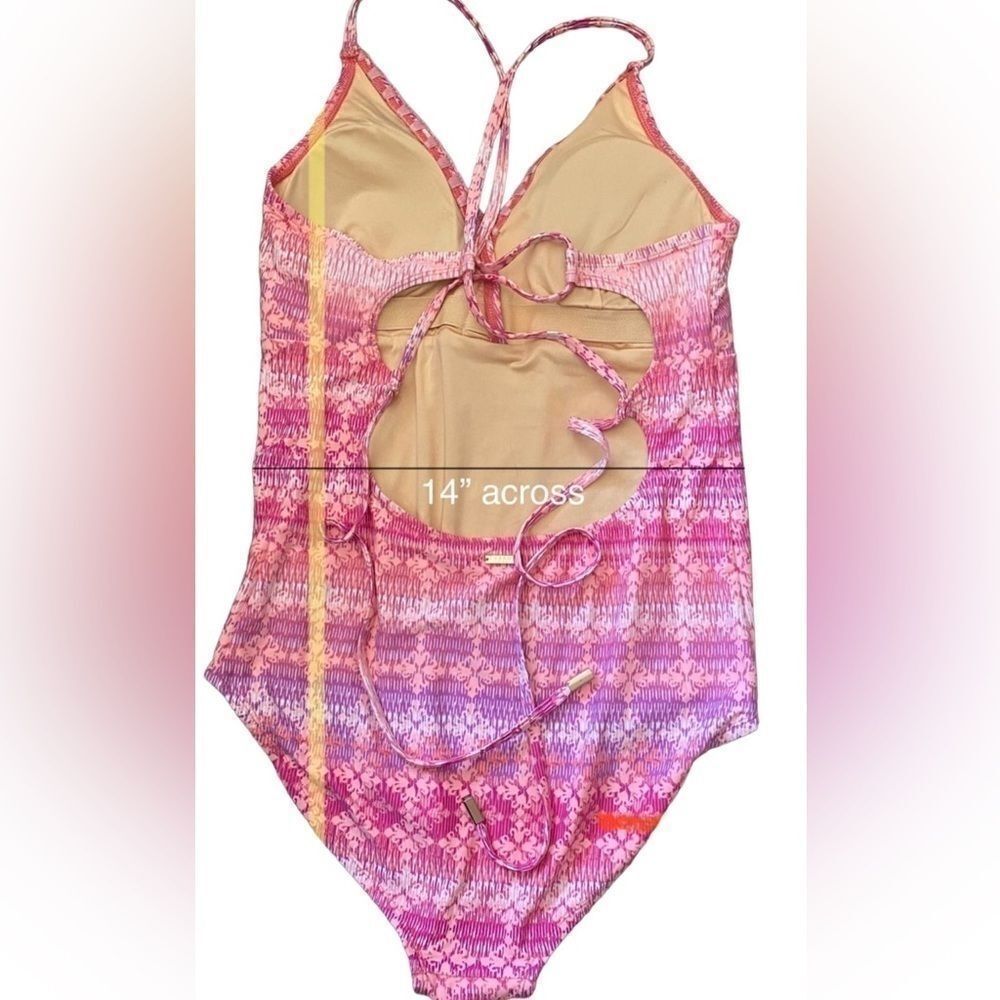 NWT Cabana Life "Napa" Crochet Embroidered Trim One Piece Swimsuit Pink Multi L - Picture 2 of 8